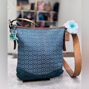 Coach Signature & Suede Blue Shoulder Bag #F10944